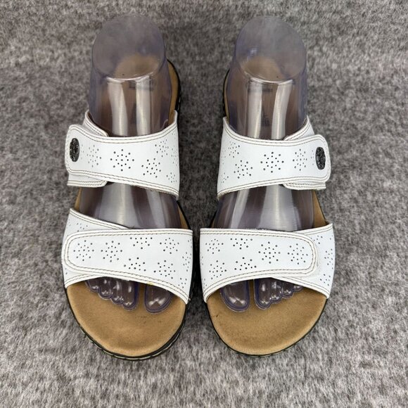 ✅Womens 9M Clarks White Leather Sandals Adjustable Straps Cushion Casual Comfort - Picture 6 of 13